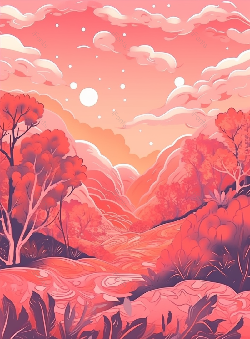 手绘唯美落日卡通装饰风景,插画/手绘图,插画/手绘图库,插画/手绘图下载,插画/手绘